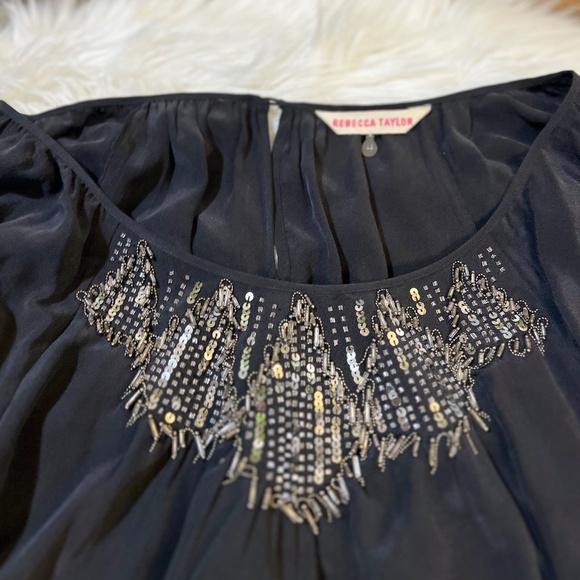 EUC [Rebecca Taylor] Black SILK Silver Beaded Batwing Tunic Blouse | 6 · Small - Picture 12 of 13